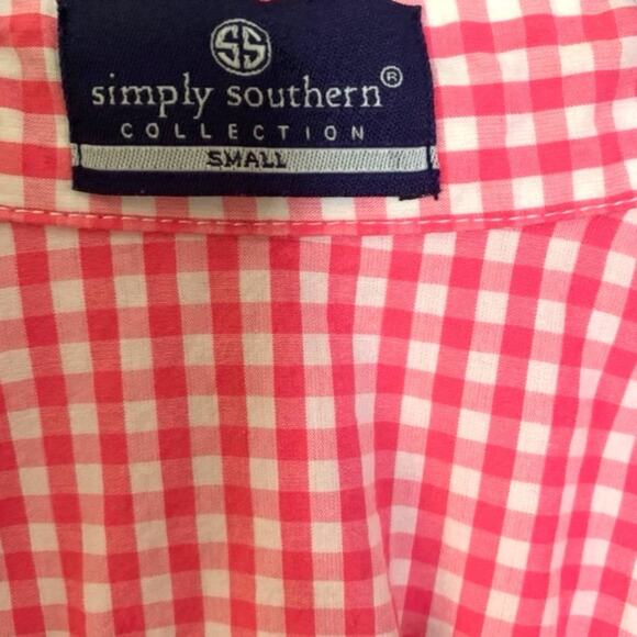 Simply Southern Fishing Shirt Top Size Small Pink Preppy Gingham Button Down - Picture 4 of 7